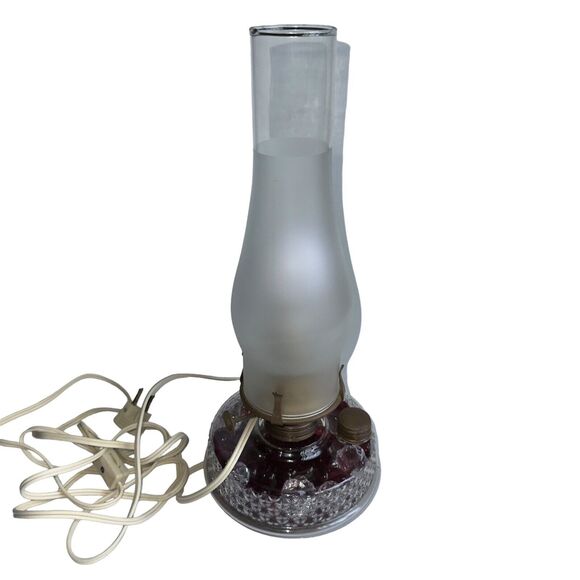 Antique Mid Century Glass Oil Lamp Converted Electric Frosted Chimney - Picture 10 of 16